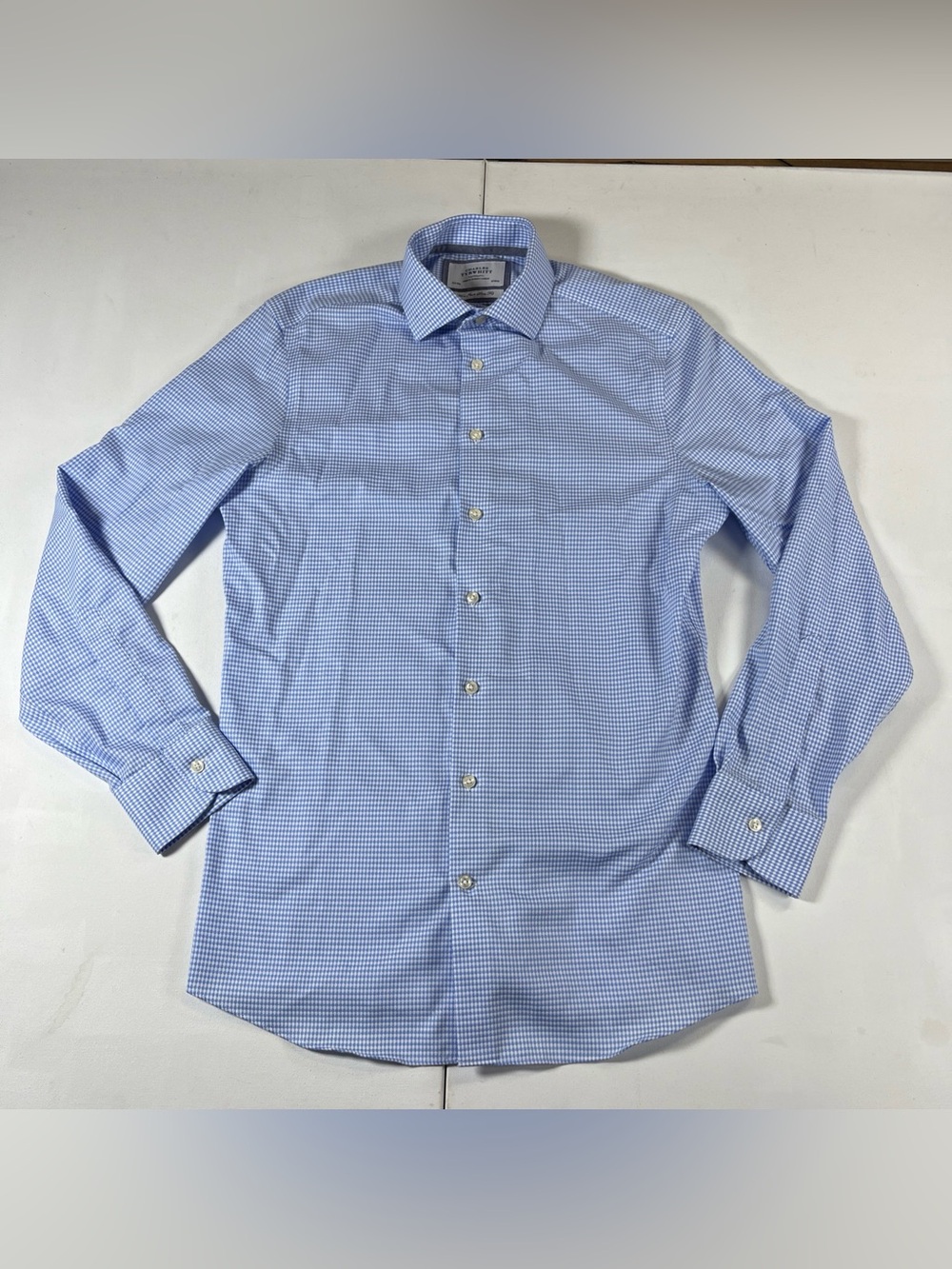 Charles Tyrwhitt Non Iron Slim Patterned Shirt Size 15.5 35 Men's Blue White